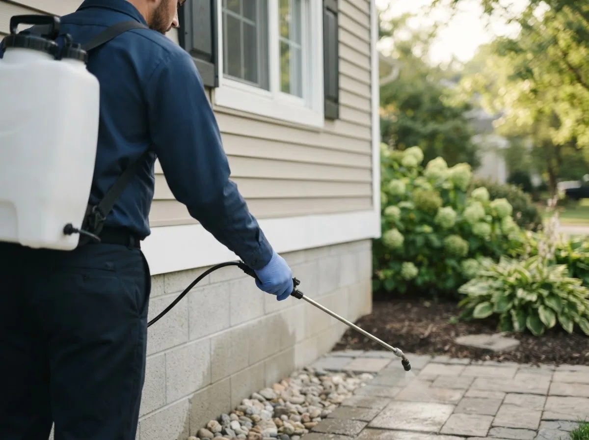 Pest control technician inspecting a home in Troy, ID